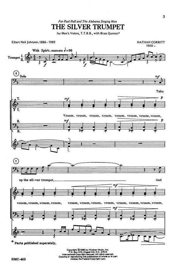 Nathan Corbitt, The Silver Trumpet&nbsp;&nbsp;TTBB with Quintet&nbsp;&nbsp;Chorpartitur