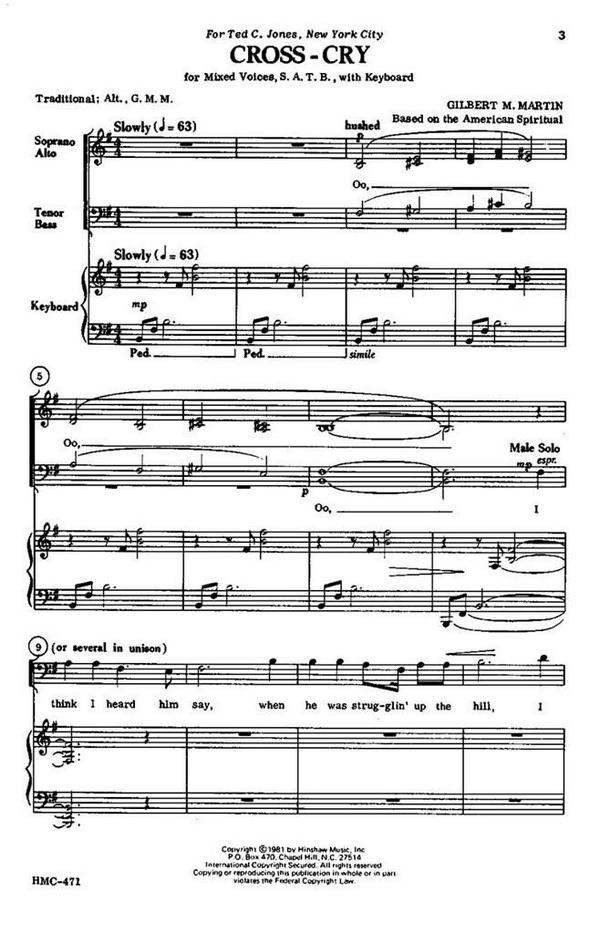 Gilbert Martin, Cross-Cry&nbsp;&nbsp;SATB and Keyboard&nbsp;&nbsp;Chorpartitur