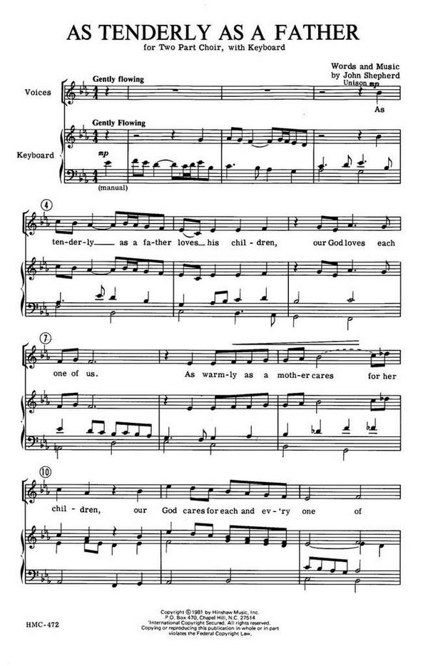 John Shepherd, As Tenderly As A Father&nbsp;&nbsp;2-Part Choir and Keyboard&nbsp;&nbsp;Chorpartitur