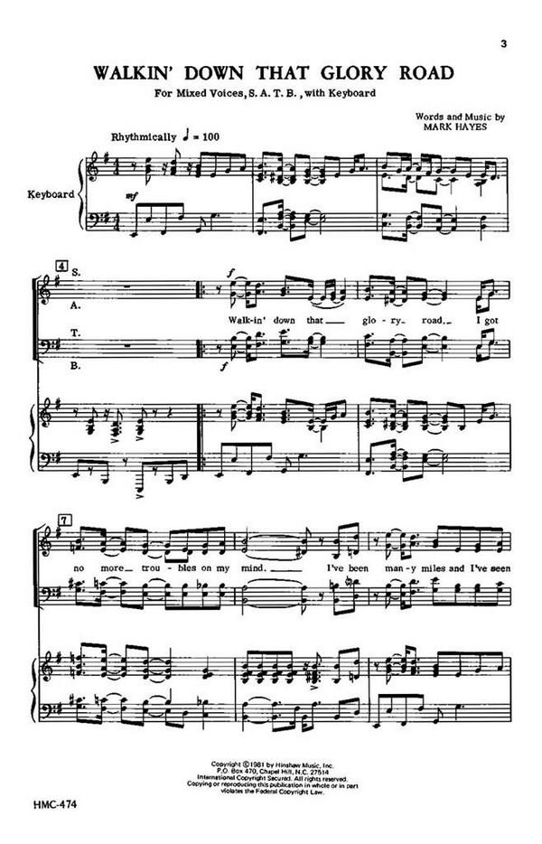Mark Hayes, Walkin' Down That Glory Road&nbsp;&nbsp;SATB and Keyboard&nbsp;&nbsp;Chorpartitur