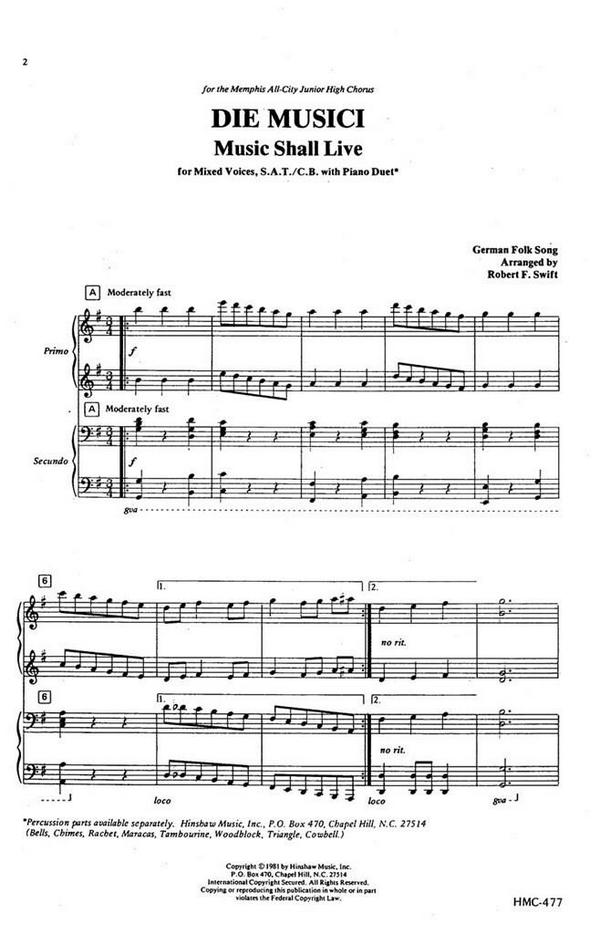 Die Musici&nbsp;&nbsp;SAT/CB, Piano Duet&nbsp;&nbsp;Chorpartitur