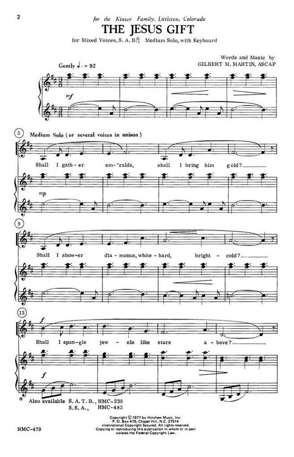 Gilbert Martin, The Jesus Gift&nbsp;&nbsp;SAB, Medium Voice, Keyboard&nbsp;&nbsp;Chorpartitur