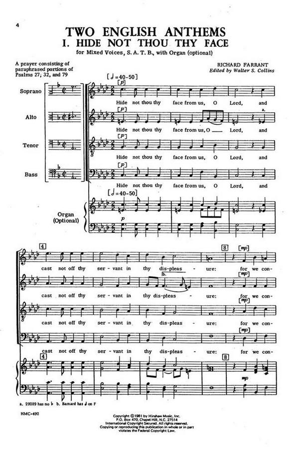 Richard Farrant, Two English Anthems&nbsp;&nbsp;SATB, Organ Optional&nbsp;&nbsp;Chorpartitur