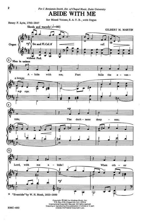 William H. Monk, Abide With Me&nbsp;&nbsp;SATB and Organ&nbsp;&nbsp;Chorpartitur