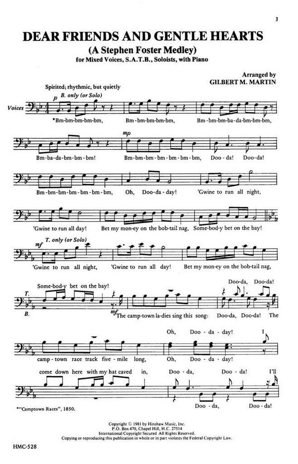 Stephen Foster, Dear Friends And Gentle Hearts&nbsp;&nbsp;SATB, Solo, Piano&nbsp;&nbsp;Chorpartitur