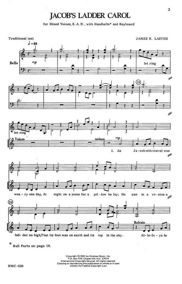 James Laster, Jacob's Ladder Carol&nbsp;&nbsp;SAB, Keyboard, Handbells&nbsp;&nbsp;Chorpartitur