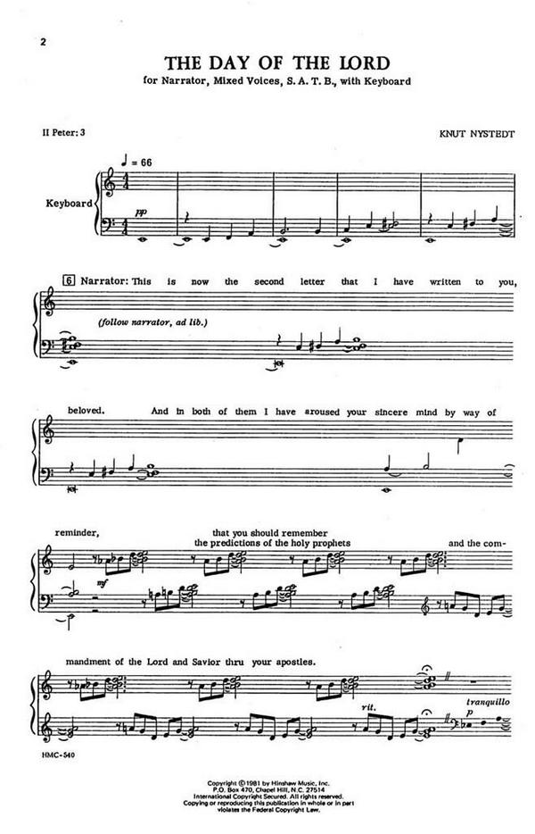 Knut Nystedt, The Day Of The Lord&nbsp;&nbsp;SATB, Narrator, Keyboard&nbsp;&nbsp;Chorpartitur