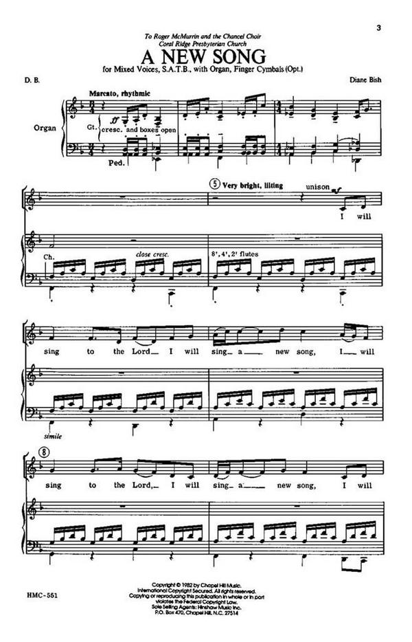 Diane Bish, A New Song&nbsp;&nbsp;SATB and Organ&nbsp;&nbsp;Chorpartitur