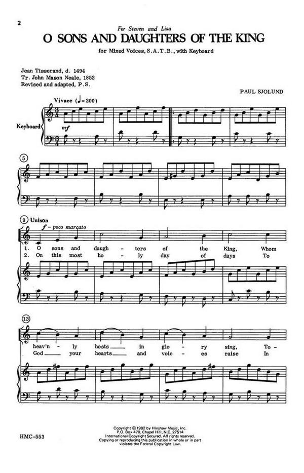 Paul Sjolund, O Sons And Daughters Of The King&nbsp;&nbsp;SATB and Keyboard&nbsp;&nbsp;Chorpartitur