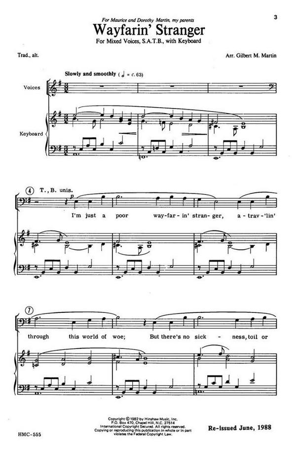 Wayfarin' Stranger&nbsp;&nbsp;SATB and Keyboard&nbsp;&nbsp;Chorpartitur