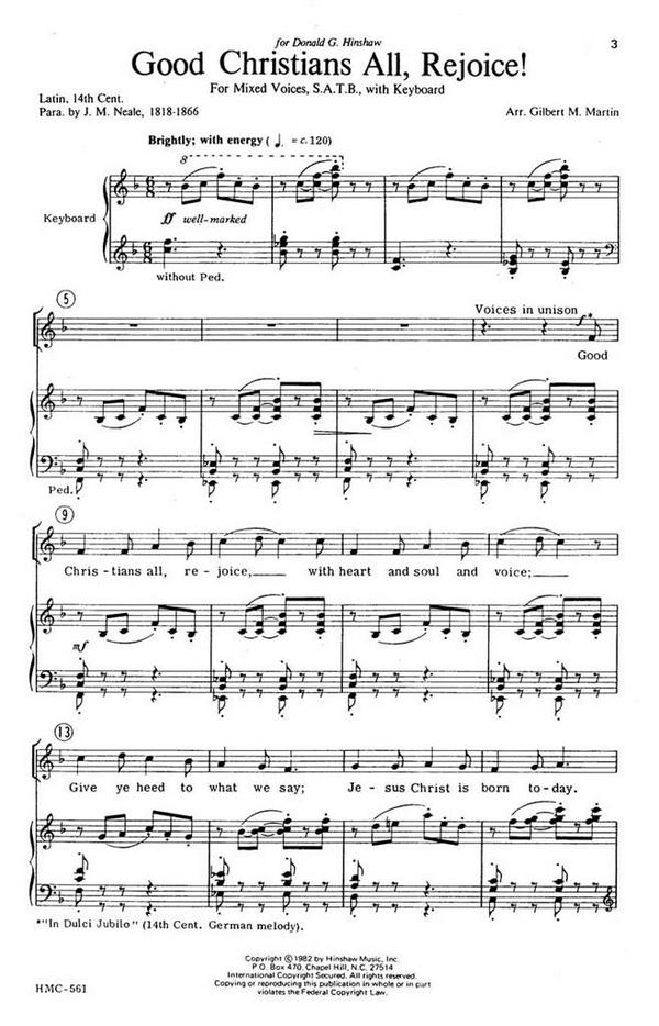 Good Christians All, Rejoice!&nbsp;&nbsp;SATB and Keyboard&nbsp;&nbsp;Chorpartitur