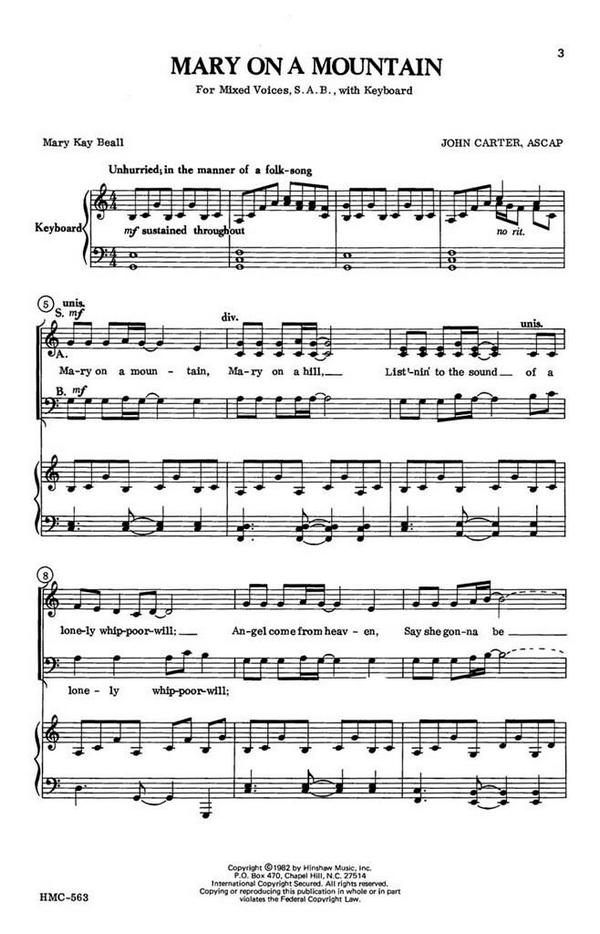 John Carter, Mary On A Mountain&nbsp;&nbsp;SAB and Keyboard&nbsp;&nbsp;Chorpartitur