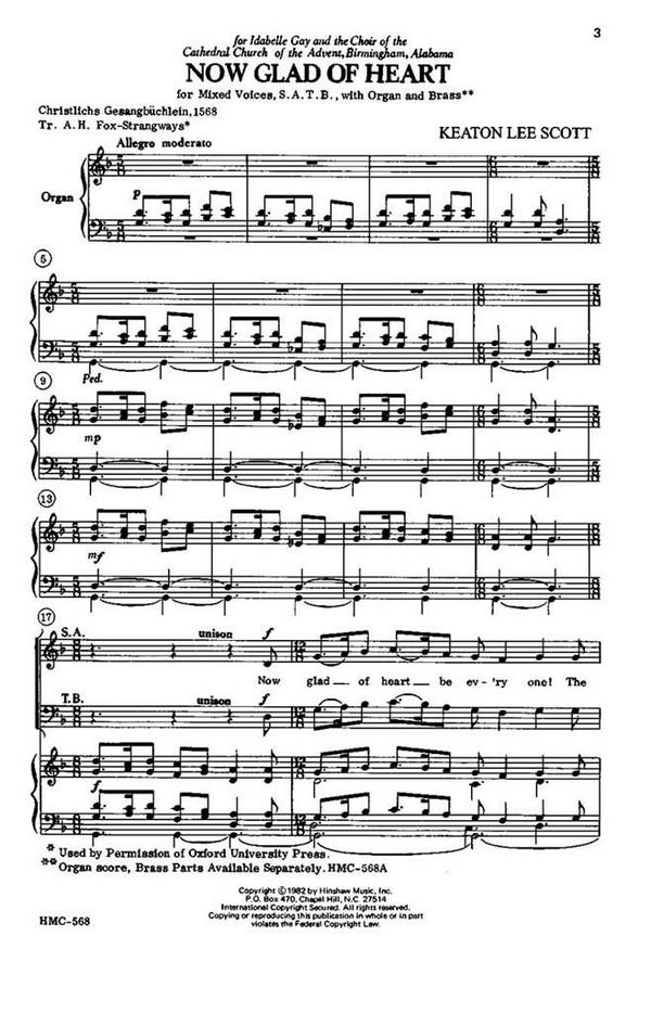 K. Lee Scott, Now Glad Of Heart&nbsp;&nbsp;SATB and Organ&nbsp;&nbsp;Chorpartitur