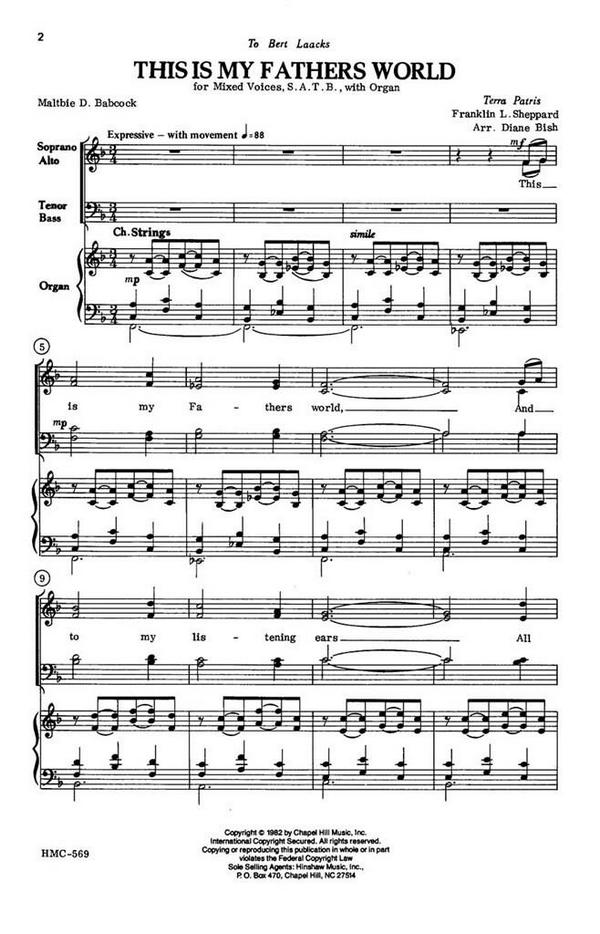 Franklin L. 'Terra Patris' Sheppard, This Is My Fathers World&nbsp;&nbsp;SATB and Organ&nbsp;&nbsp;Chorpartitur