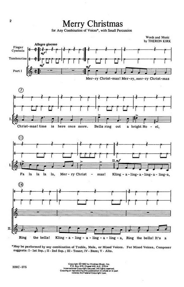 Theron Kirk, Merry Christmas&nbsp;&nbsp;any combination of Voices,&nbsp;&nbsp;Chorpartitur