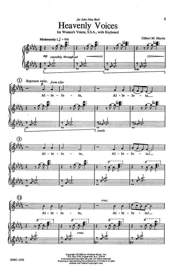 Gilbert Martin, Heavenly Voices&nbsp;&nbsp;SSA, Keyboard&nbsp;&nbsp;Chorpartitur