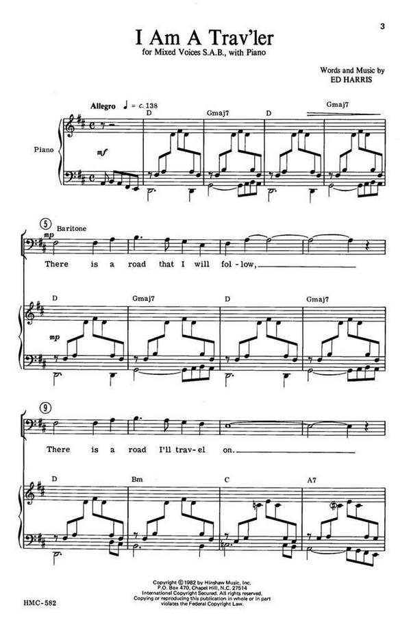 I Am A Trav'ler&nbsp;&nbsp;SAB, Piano&nbsp;&nbsp;Chorpartitur