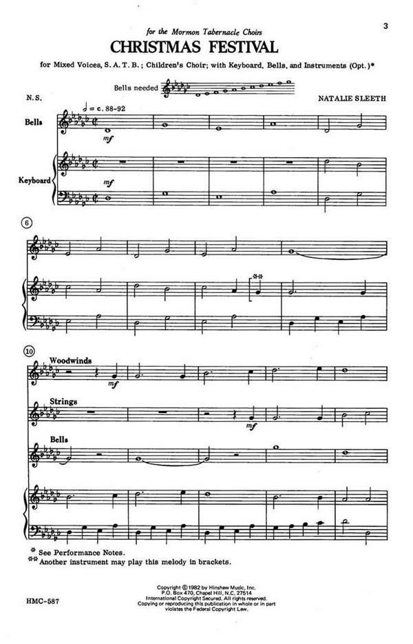 Natalie Sleeth, Christmas Festival&nbsp;&nbsp;SATB, Treble Choir [or Children], Keyboard, Bells, Optional C-Inst&nbsp;&nbsp;Chorpartitur