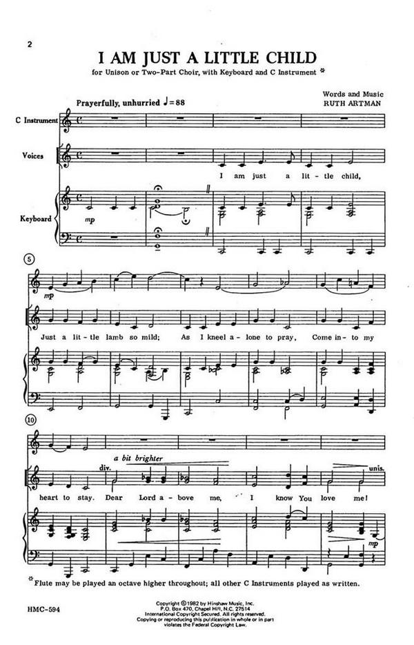 Ruth Artman, I Am Just A Little Child&nbsp;&nbsp;Unison or 2-Part, Keyboard, C-Inst&nbsp;&nbsp;Chorpartitur