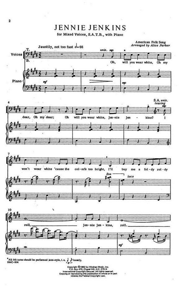 Jennie Jenkins&nbsp;&nbsp;SATB, Piano&nbsp;&nbsp;Chorpartitur