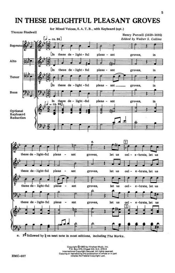 Henry Purcell, In These Delightful Pleasant Groves&nbsp;&nbsp;SATB, Keyboard Optional&nbsp;&nbsp;Chorpartitur
