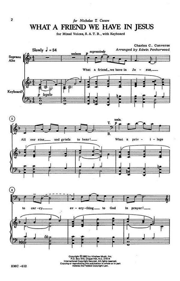 Charles C. Converse, What A Friend We Have In Jesus&nbsp;&nbsp;SATB and Keyboard&nbsp;&nbsp;Chorpartitur