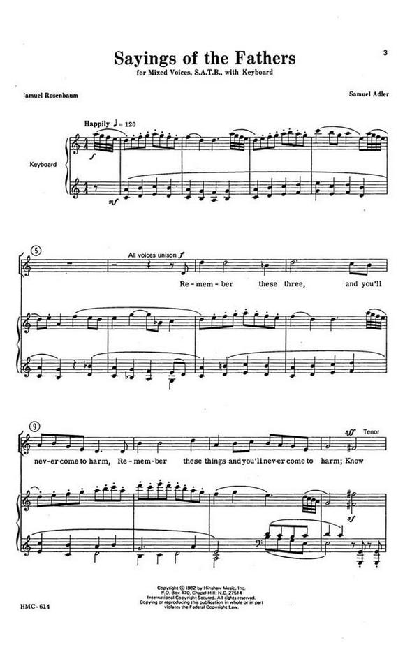 Samuel Adler, Sayings Of The Fathers&nbsp;&nbsp;SATB and Keyboard&nbsp;&nbsp;Chorpartitur