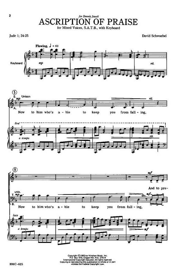 David Schwoebel, Ascription Of Praise&nbsp;&nbsp;SATB and Keyboard&nbsp;&nbsp;Chorpartitur