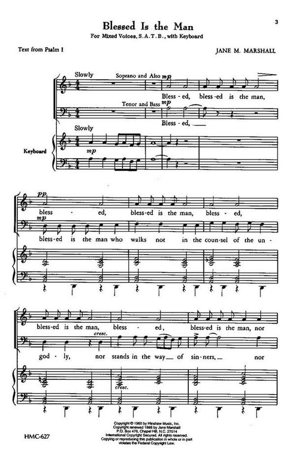 Jane Marshall, Blessed Is The Man&nbsp;&nbsp;SATB and Keyboard&nbsp;&nbsp;Chorpartitur