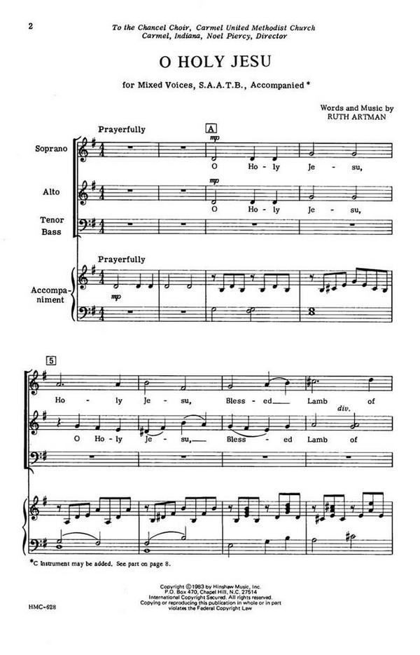 Ruth Artman, O Holy Jesu&nbsp;&nbsp;SAATB, Keyboard&nbsp;&nbsp;Chorpartitur