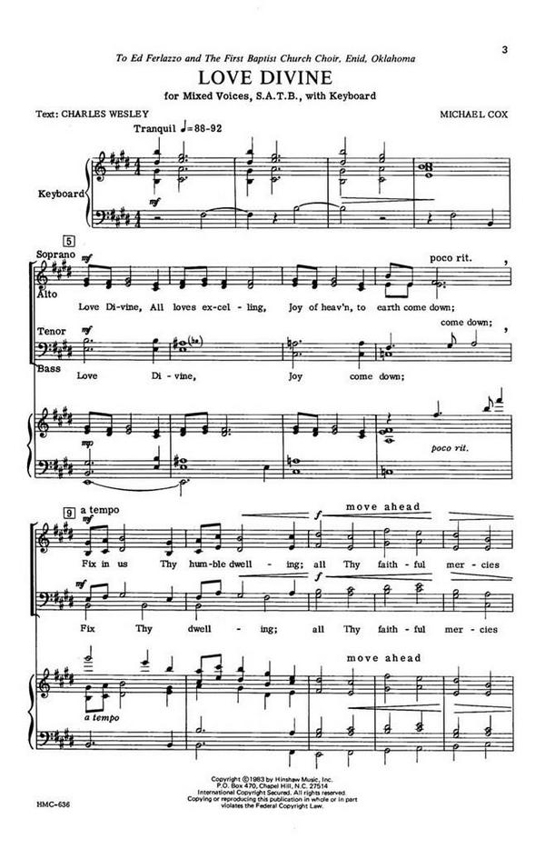 Michael Cox, Love Divine&nbsp;&nbsp;SATB and Keyboard&nbsp;&nbsp;Chorpartitur