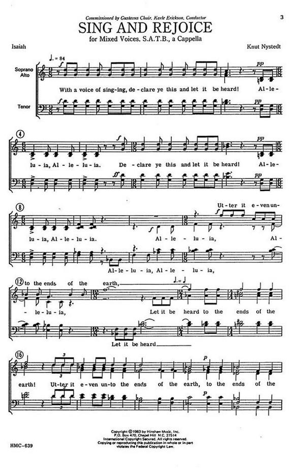 Knut Nystedt, Sing And Rejoice&nbsp;&nbsp;SATB a Cappella&nbsp;&nbsp;Chorpartitur