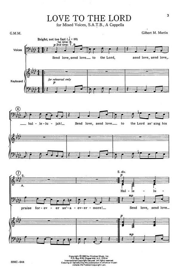 Gilbert Martin, Love To The Lord&nbsp;&nbsp;SATB a Cappella&nbsp;&nbsp;Chorpartitur