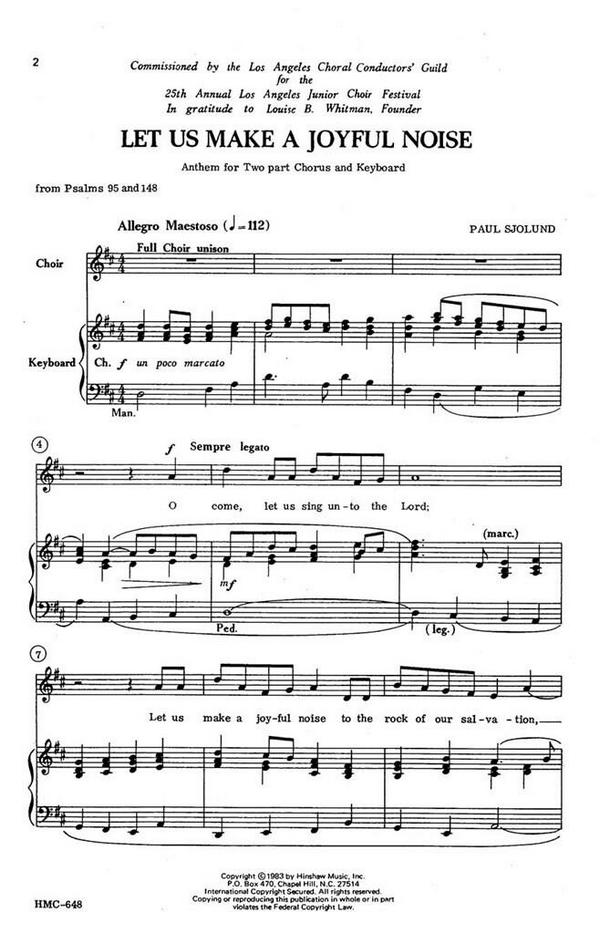Paul Sjolund, Let Us Make A Joyful Noise&nbsp;&nbsp;2-Part Choir and Keyboard&nbsp;&nbsp;Chorpartitur