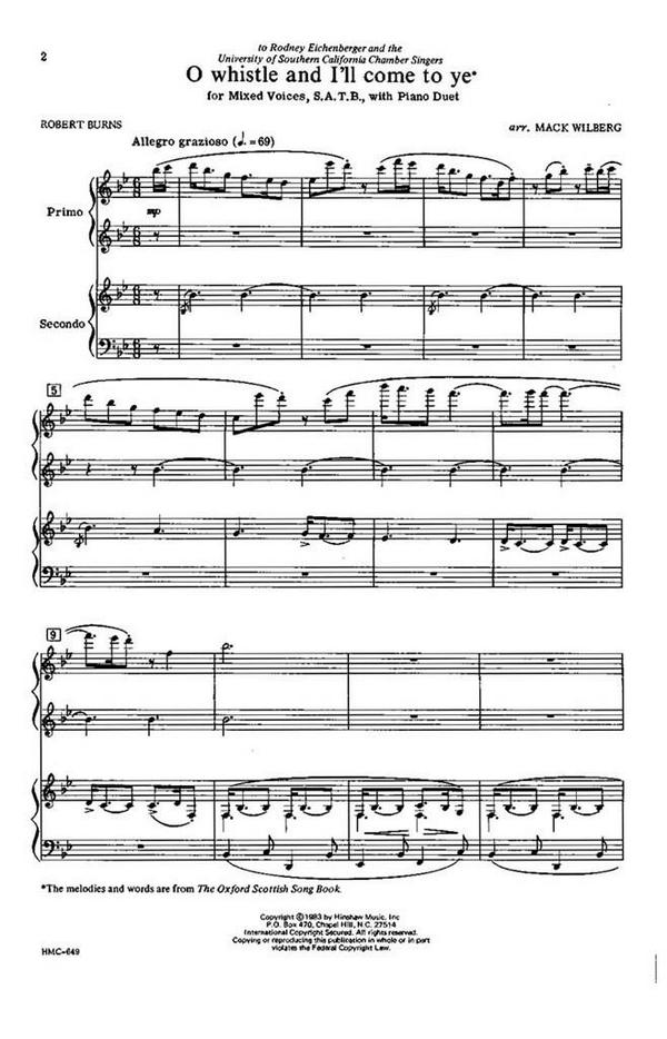 O Whistle And I'll Come To Ye&nbsp;&nbsp;SATB, Piano Duet&nbsp;&nbsp;Chorpartitur