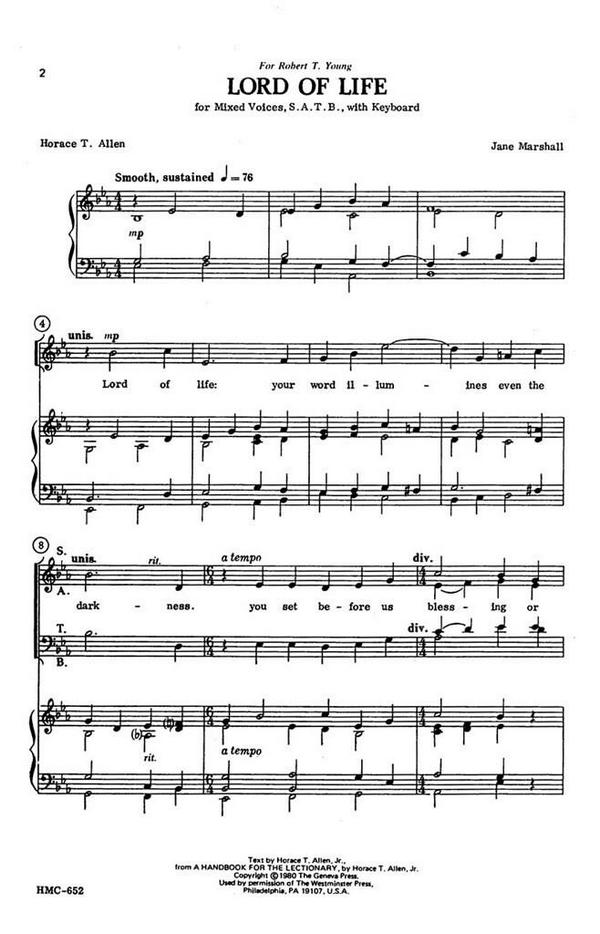 Jane Marshall, Lord Of Life&nbsp;&nbsp;SATB and Keyboard&nbsp;&nbsp;Chorpartitur