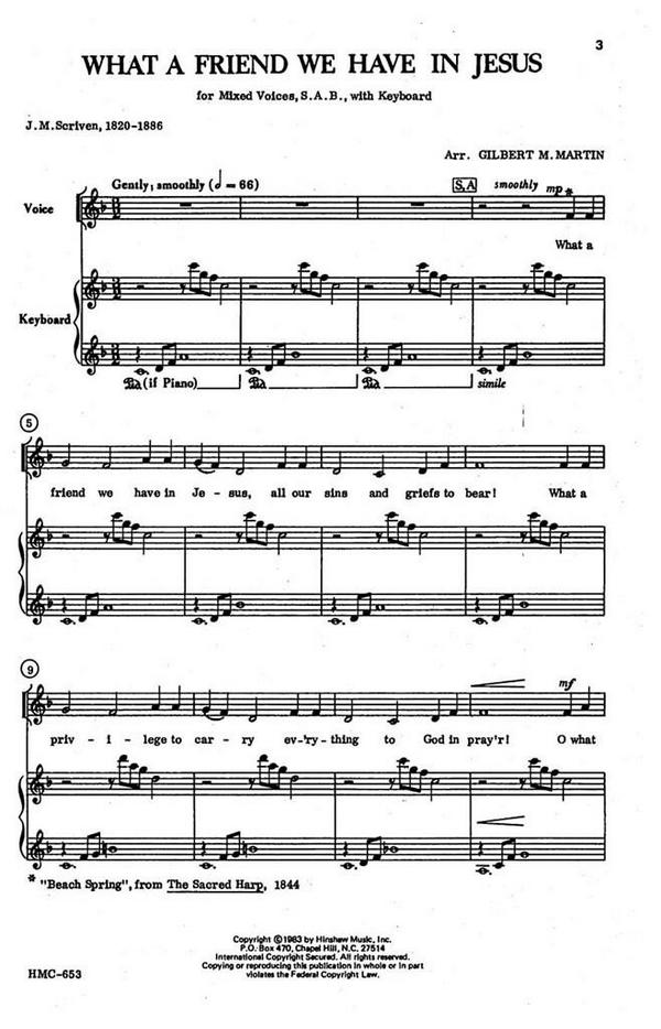 What A Friend We Have In Jesus&nbsp;&nbsp;SAB and Keyboard&nbsp;&nbsp;Chorpartitur