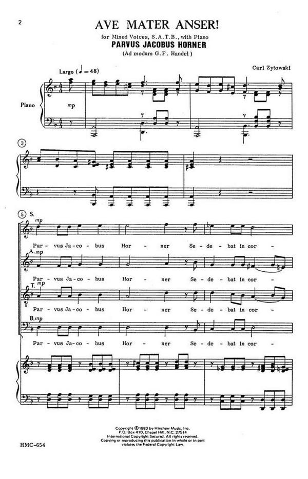 Carl Zytowski, Parvus Jacobus Horner&nbsp;&nbsp;SATB, Piano&nbsp;&nbsp;Chorpartitur