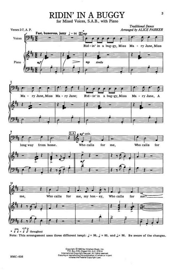 Ridin' In A Buggy&nbsp;&nbsp;SAB, Piano&nbsp;&nbsp;Chorpartitur