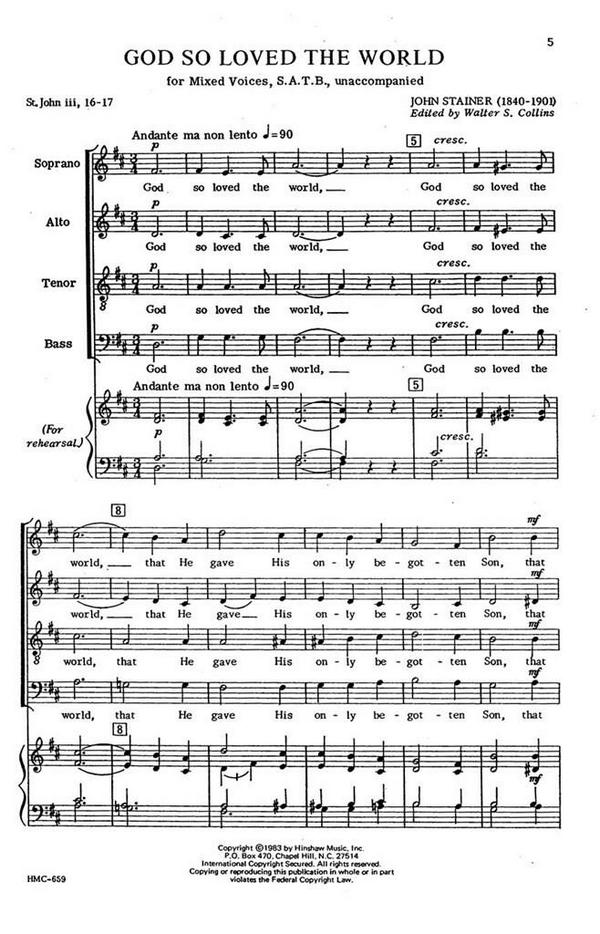 John Stainer, God So Loved The World&nbsp;&nbsp;SATB a Cappella&nbsp;&nbsp;Chorpartitur