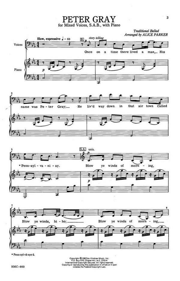 Peter Gray&nbsp;&nbsp;SAB, Piano&nbsp;&nbsp;Chorpartitur