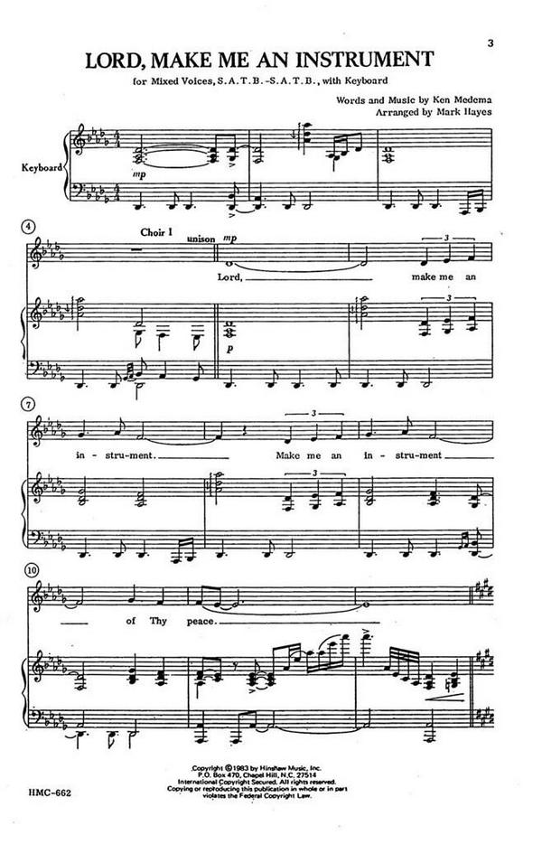 Ken Medema, Lord, Make Me An Instrument&nbsp;&nbsp;SATB - Double, Keyboard&nbsp;&nbsp;Chorpartitur