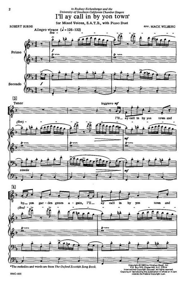 I'll Ay Call In By Yon Town&nbsp;&nbsp;SATB, Piano Duet&nbsp;&nbsp;Chorpartitur