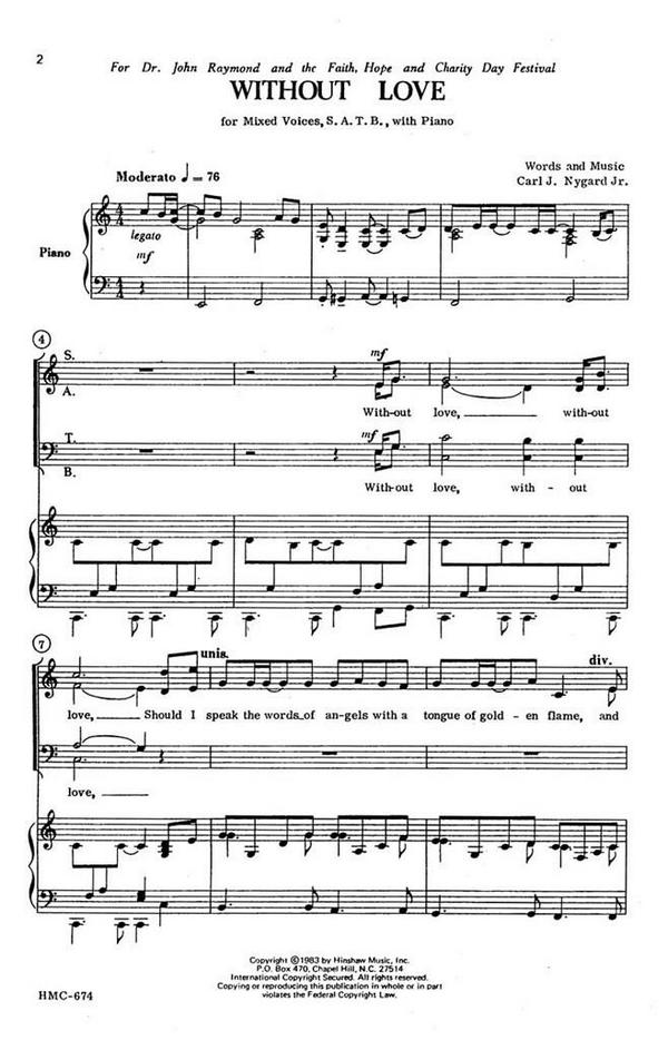 Carl Nygard, Without Love&nbsp;&nbsp;SATB, Piano&nbsp;&nbsp;Chorpartitur