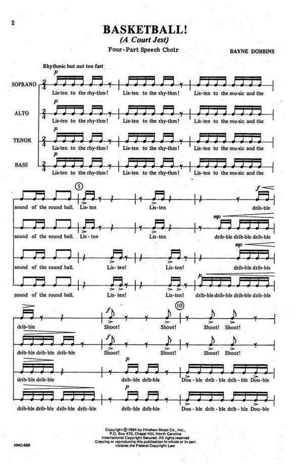 Bayne Dobbins, Basketball! A Court Jest&nbsp;&nbsp;4-Part Speaking Chorus, a Cappella&nbsp;&nbsp;Chorpartitur