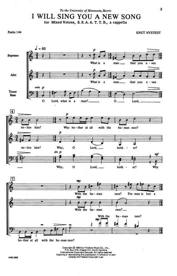 Knut Nystedt, I Will Sing You A New Song&nbsp;&nbsp;SSAATTBB a Cappella&nbsp;&nbsp;Chorpartitur