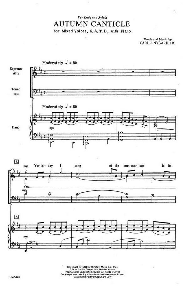Carl Nygard, Autumn Canticle&nbsp;&nbsp;SATB, Piano&nbsp;&nbsp;Chorpartitur