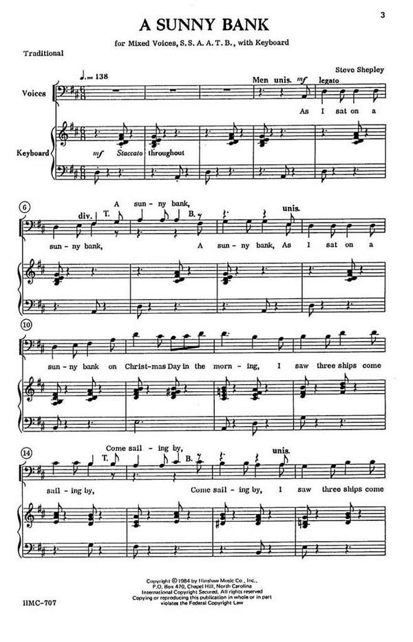 Steve Shepley, A Sunny Bank&nbsp;&nbsp;SSAATB, Keyboard&nbsp;&nbsp;Chorpartitur