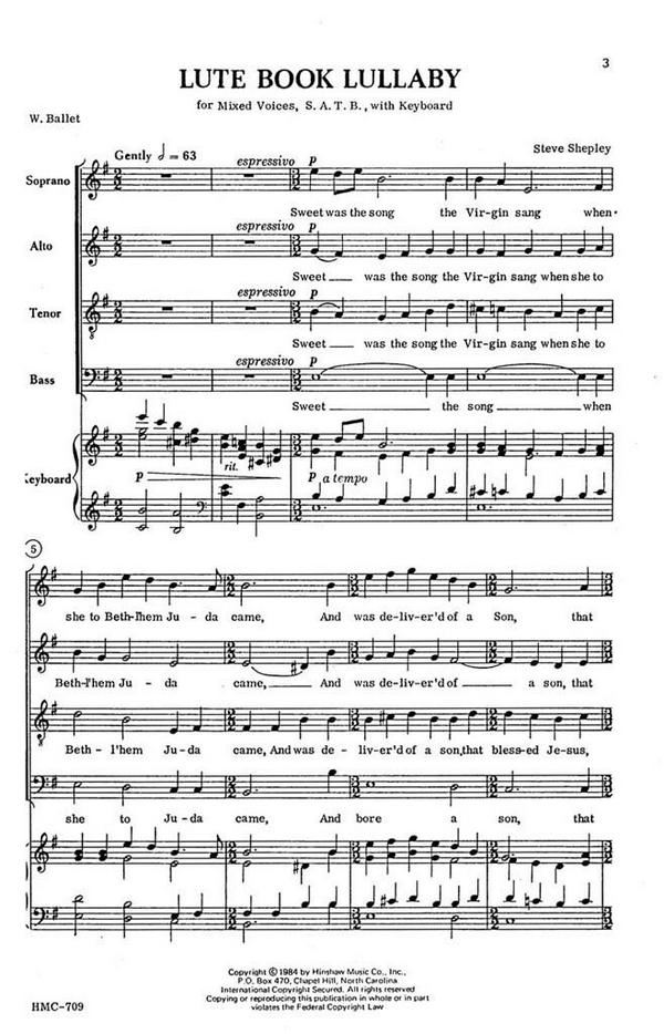 Steve Shepley, Lute Book Lullaby&nbsp;&nbsp;SATB and Keyboard&nbsp;&nbsp;Chorpartitur