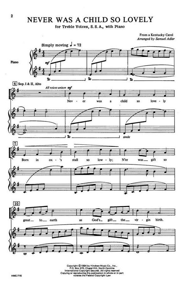Never Was A Child So Lovely&nbsp;&nbsp;SSA, Piano&nbsp;&nbsp;Chorpartitur